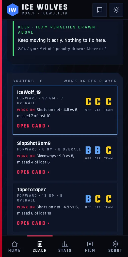 Real app · grade cards